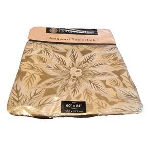 NEW Living Quarters Tablecloth Gold Floral Christmas Jacquard 60x84" Cotton